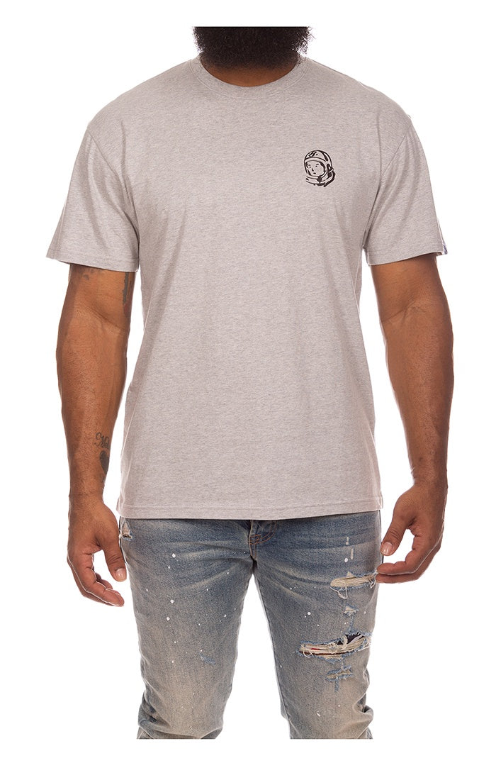 A close-up of the Billionaire Boy's Club Heather Grey BB Helmet SS Knit, style number 851-4311, showcasing its textured knit fabric and casual design