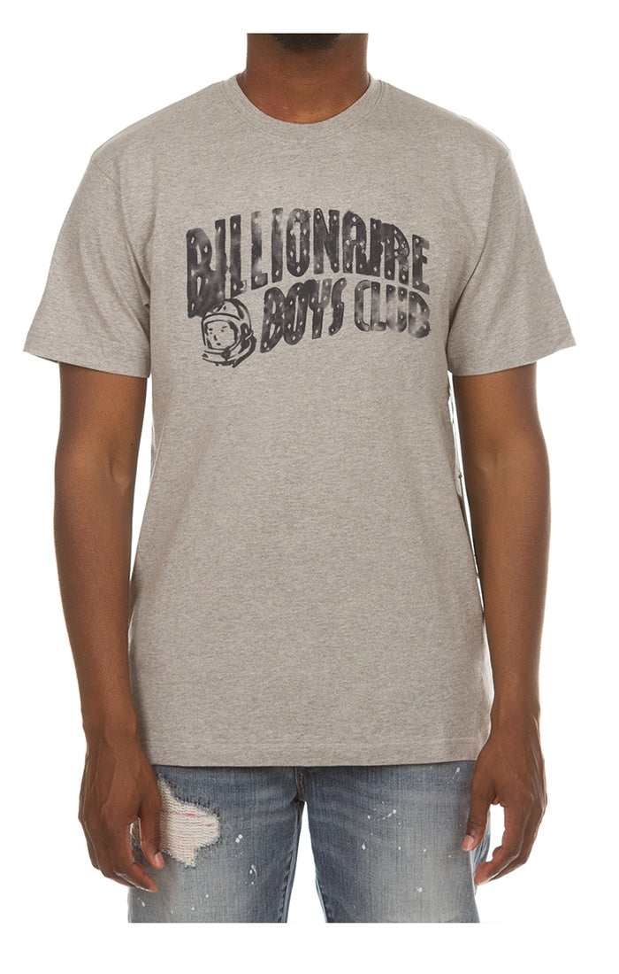 Product image of Billionaire Boy's Club Heather Grey BB Inked Arch SS Tee (Style : 851-1208) featuring a bold graphic print on the front