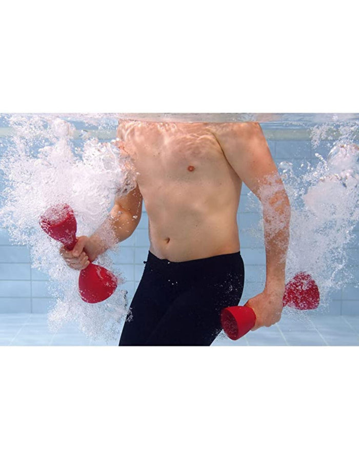 Red BECO NordicJET aqua aerobics dumbbell with black grip for water resistance