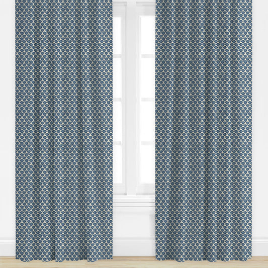 Navy Patterned drapery panel