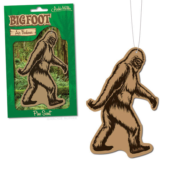 The Bigfoot Deluxe Air Freshener boasts distinct packaging shaped like the legendary creature and exudes a pine scent evoking the expansive forests of the Pacific Northwest.