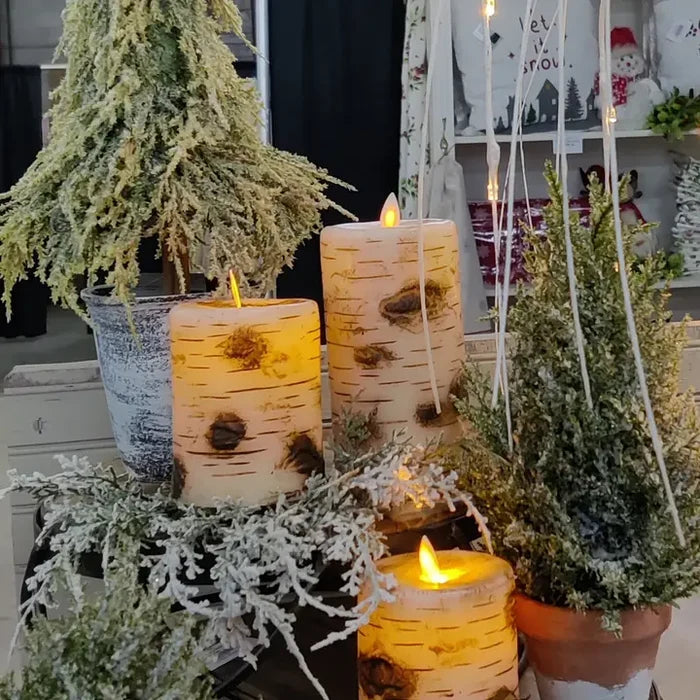 Birch Pillar Candle Moving Flame 3x6in