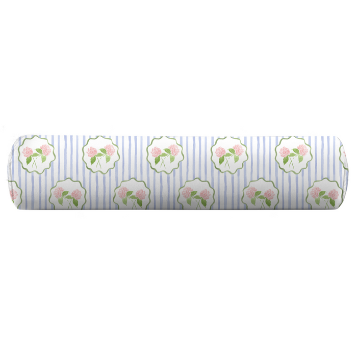 blue striped floral bolster