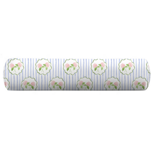 blue striped floral bolster