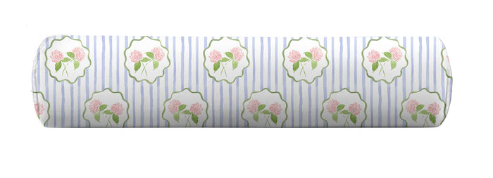 Floral and striped bolster by Camilla Moss
