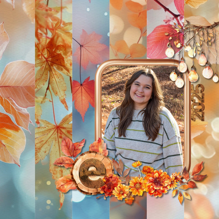 Add beautiful bokeh and botanical backgrounds by Lucky Girl Creative digital art for digital scrapbooking to any theme or occasion page for that magical touch of sparkle and glow to highlight the fall and autumn season. This kit is included in the Botanical Bokeh Papers Bundle.