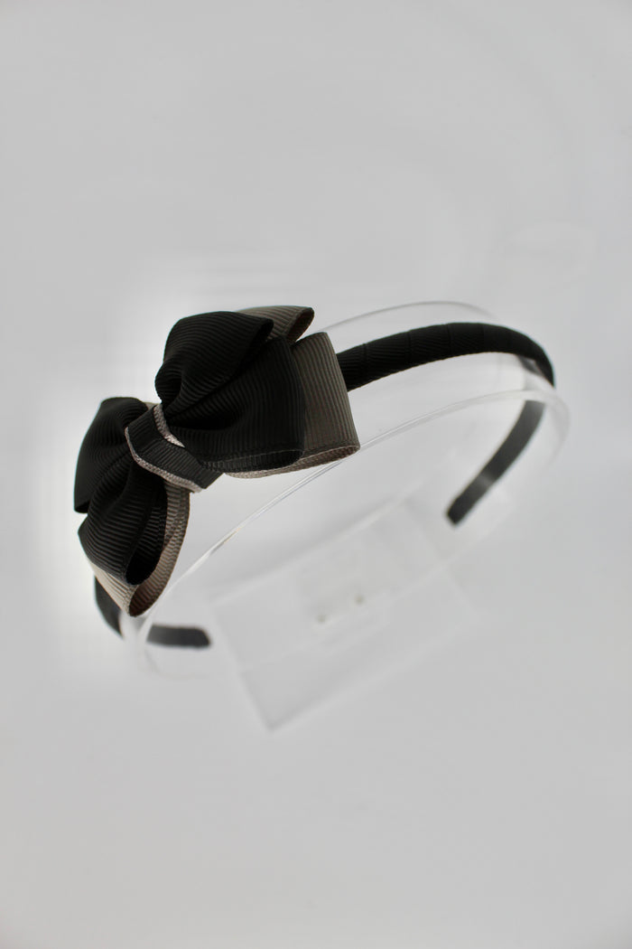 Bow School Hairband - Black and Metal Grey
