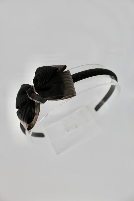 Bow School Hairband - Black and Metal Grey
