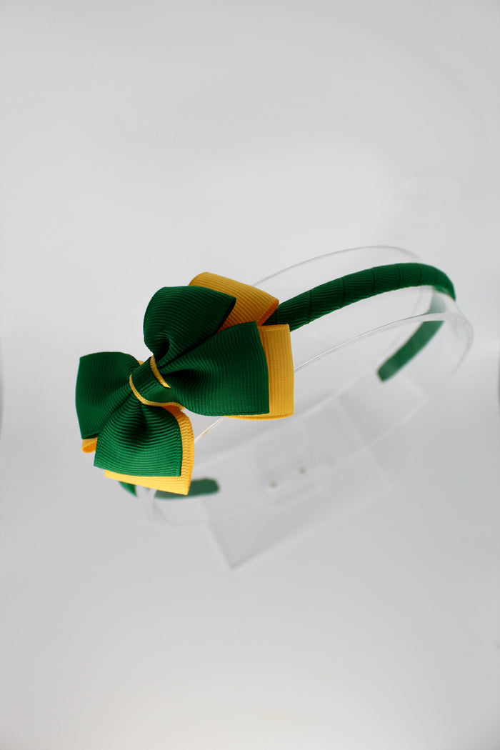 Bow School Hairband - Forest Green and Yellow Gold