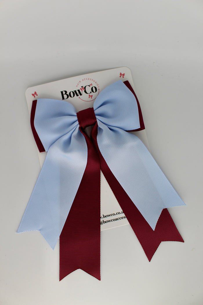 Burgundy and Bluebell - Classic Tail Bow - Clip