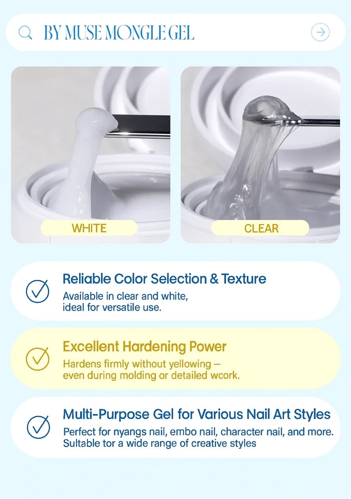 By Muse Mongle Embo Gel – Clear & White 3D Sculpting Gel Set + Free Spatula