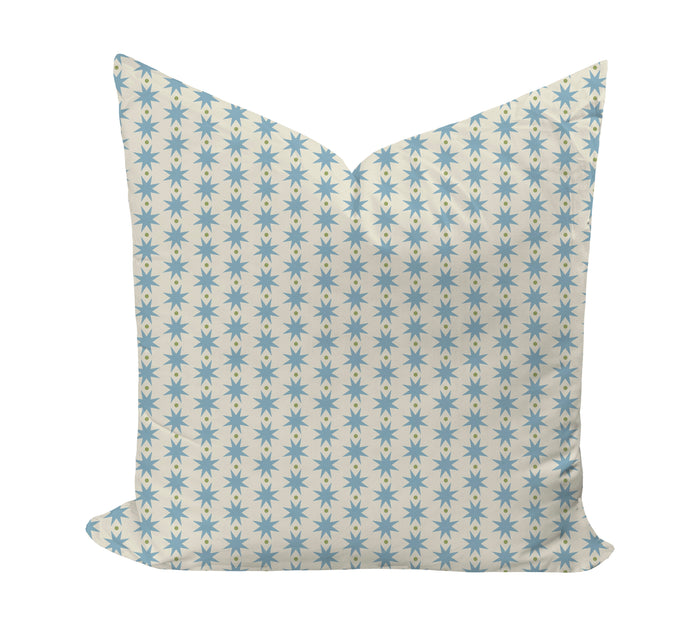 Star patterned pillow cover in blue and green