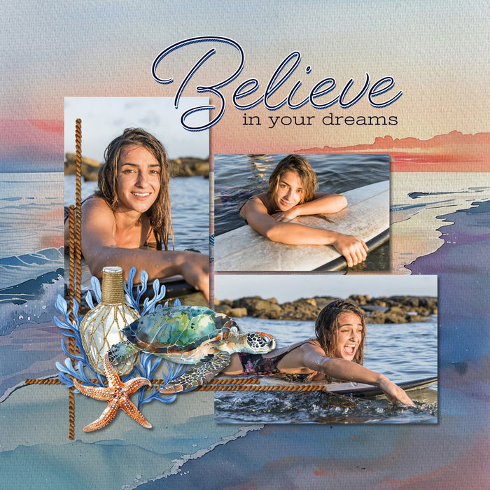 Cape Cod Sunset Watercolor Papers Digital Scrapbook Kit