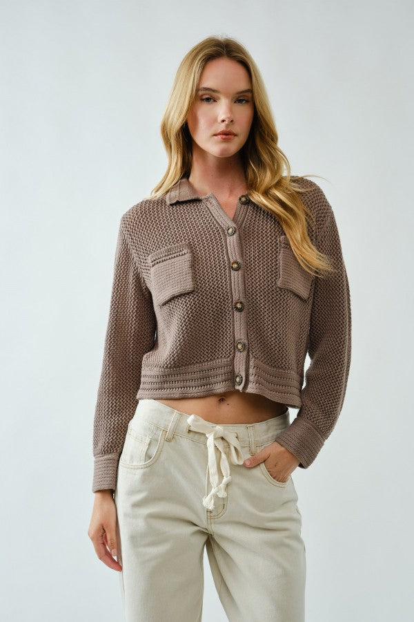 Chic Crocheted Cotton Sweater Shirt Cardigan