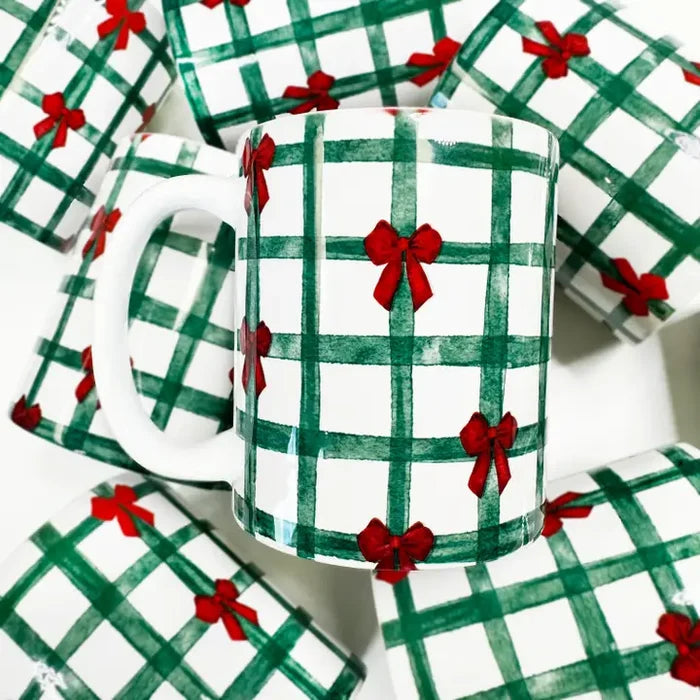 Christmas Plaid Bows Ceramic Coffee Christmas Mug