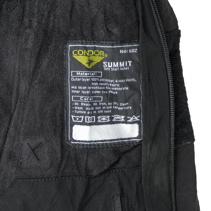 Condor Summit Black Soft Shell Jacket - Large - Army & Outdoors - Softshell Jacket