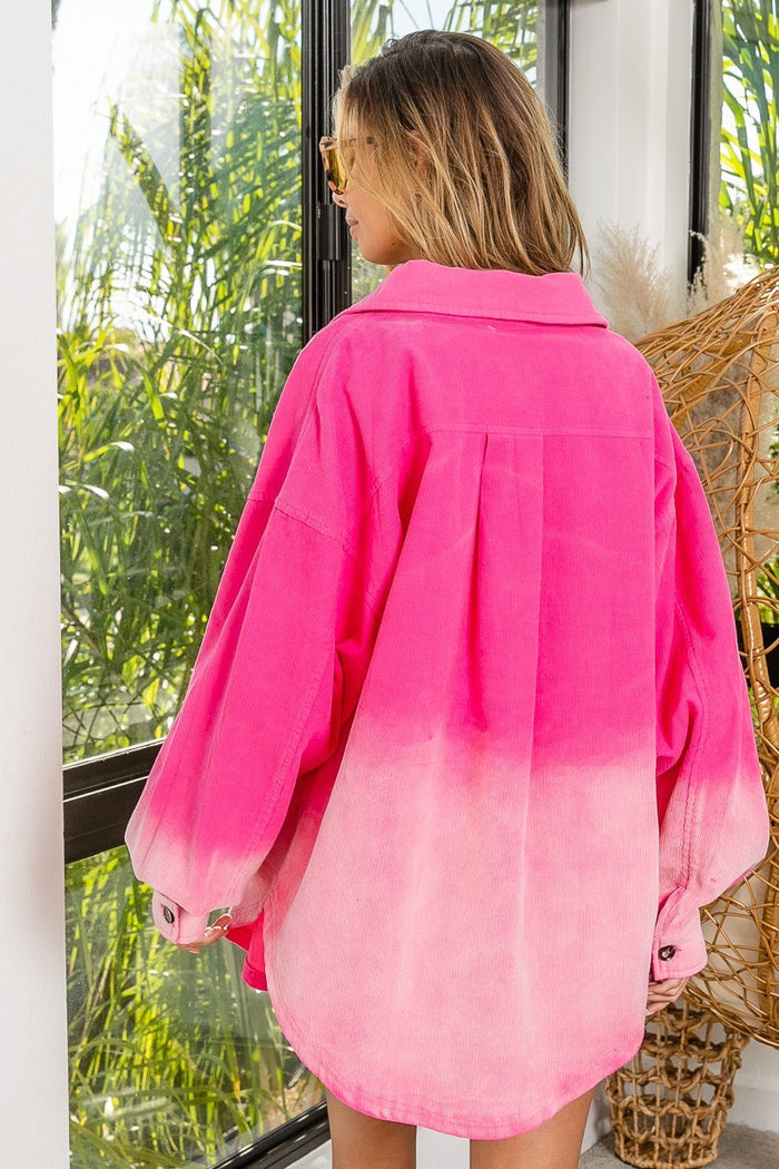 Corduroy Dip Dye Buttoned Front Shacket