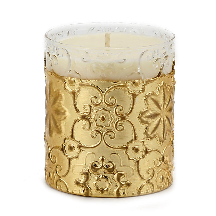 CRYSTAL CANDLES: Bass relief Design with Gold Leaf finish ~ (10 Oz)