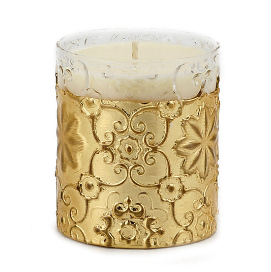 CRYSTAL CANDLES: Bass relief Design with Gold Leaf finish ~ (10 Oz)