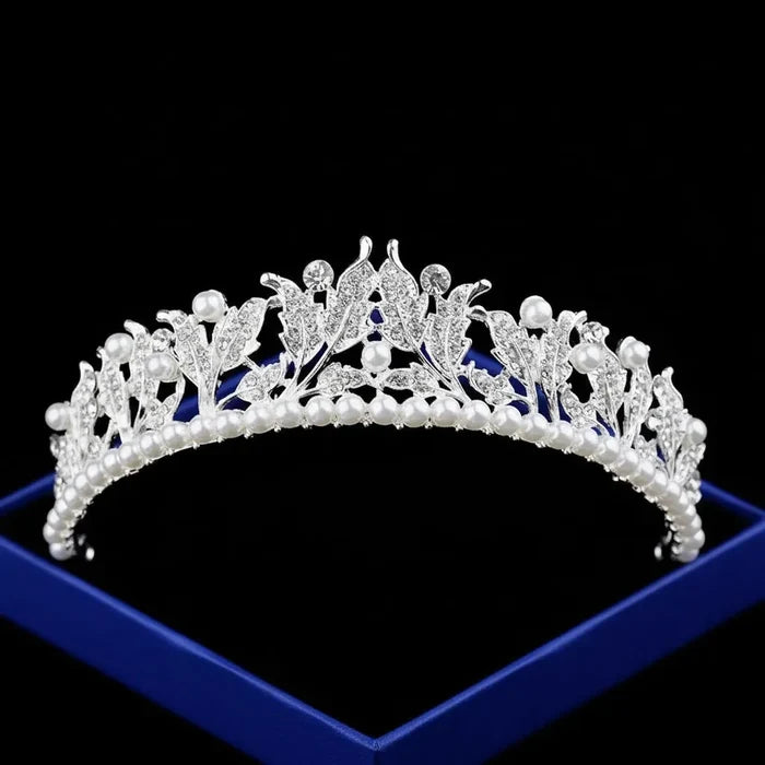 Wedding Hair Accessories - Pearl and Cubic Zirconia Bridal Tiara - Available in Silver and Yellow Gold