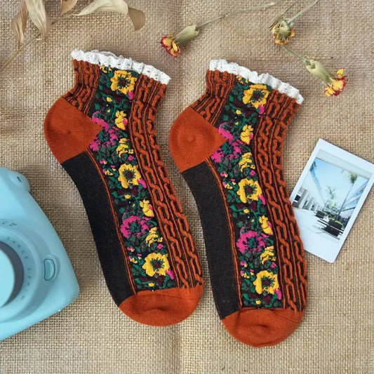 Daisy Dunes Audrey Vintage Ankle Socks Orange