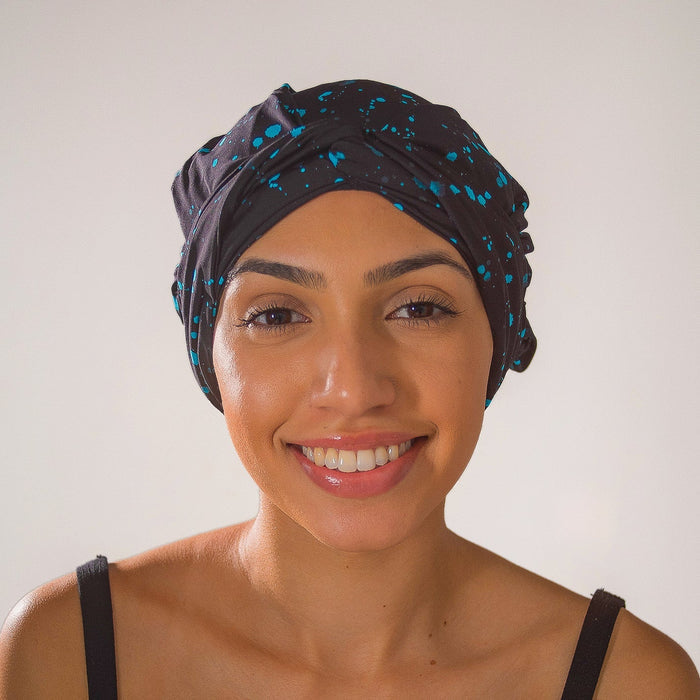 Discontinued - Hair Turban in Midnight Aqua Splatter | D'Hair