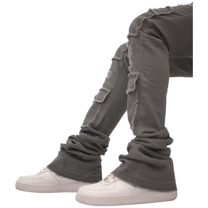 Close-up of Doctrine Savant Stacked Jeans in stylish and versatile gray color