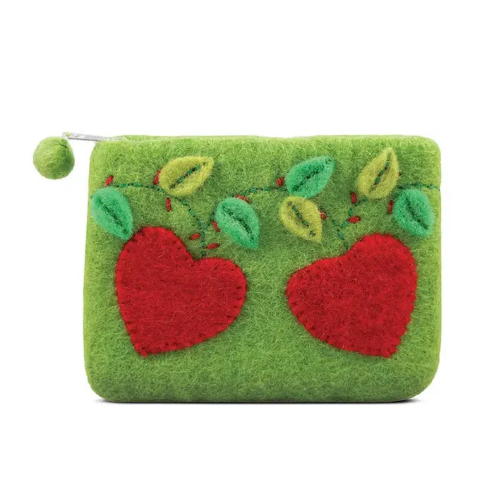Double Heart with Leaves Design Coin Purse