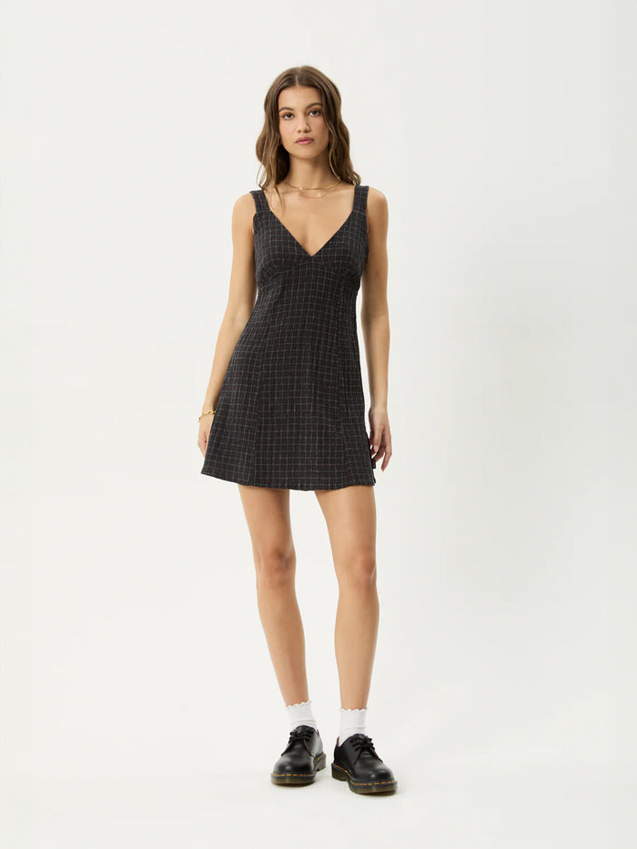 Dusk - Hemp Seersucker Check Mini Dress | Black Check-Image 1