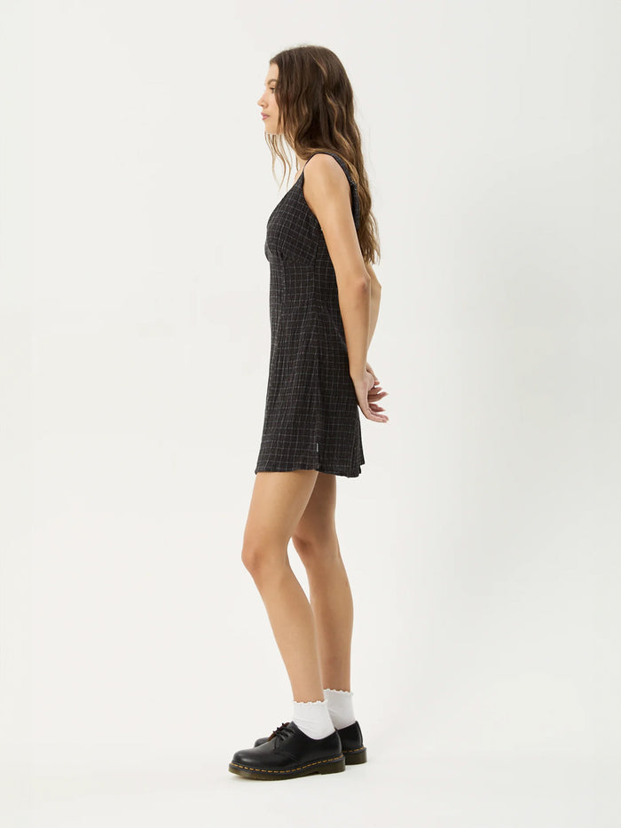 Dusk - Hemp Seersucker Check Mini Dress | Black Check-Image 3