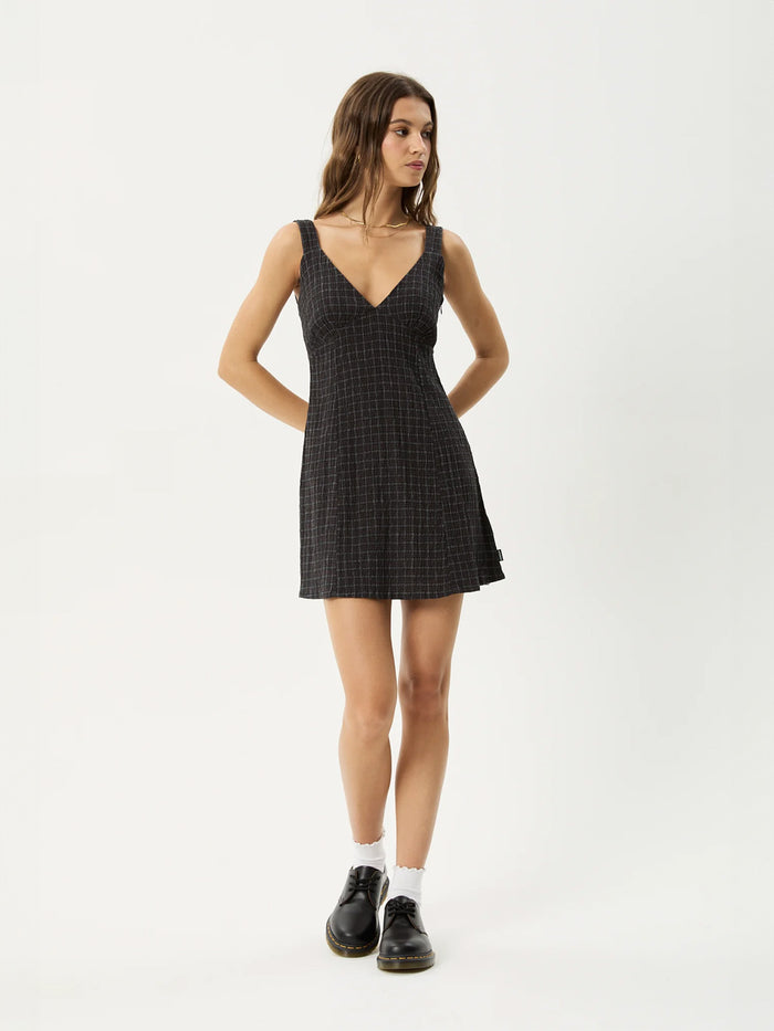 Dusk - Hemp Seersucker Check Mini Dress | Black Check-Image 5