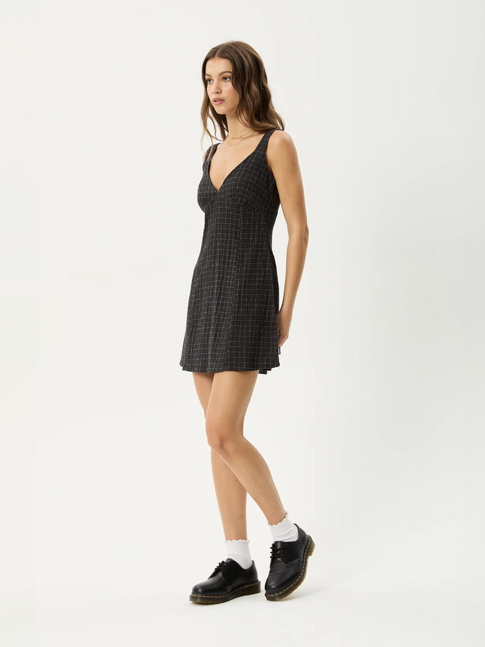 Dusk - Hemp Seersucker Check Mini Dress | Black Check-Image 6