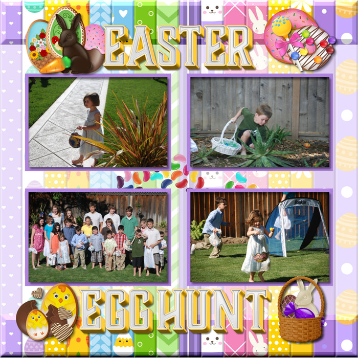 Add these sweet embellishments, patterned papers, clusters, and 2 alpha sets by Lucky Girl Creative digital art to all your Easter digital scrapbooking pages! In hues of pink, yellow, purple, and blue, these sweet elements will add so much fun to all your Easter projects including greeting cards and holiday decor. Embellishments include Easter basket, Easter eggs for Egg Hunt, cake pop, lollypop, sucker, candy cane, candy corn, milk chocolate, white chocolate, dark chocolate, Easter bunny, chick, cookie