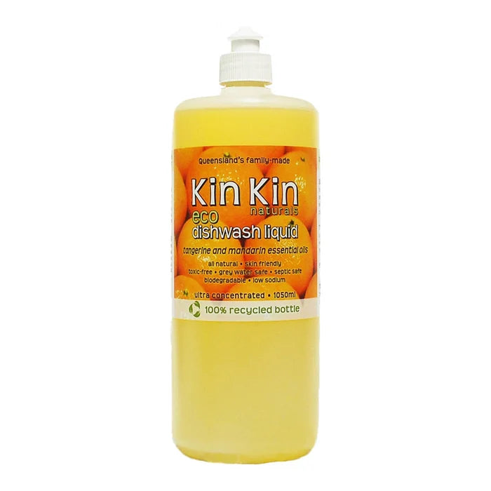 Bottle of Kin Kin eco dishwash liquid on a white background