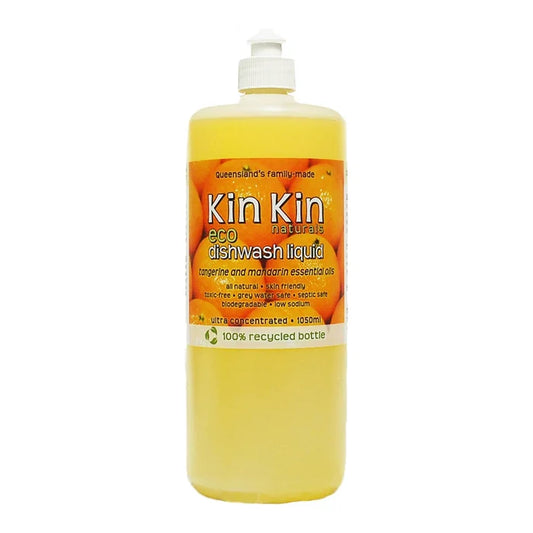 Bottle of Kin Kin eco dishwash liquid on a white background