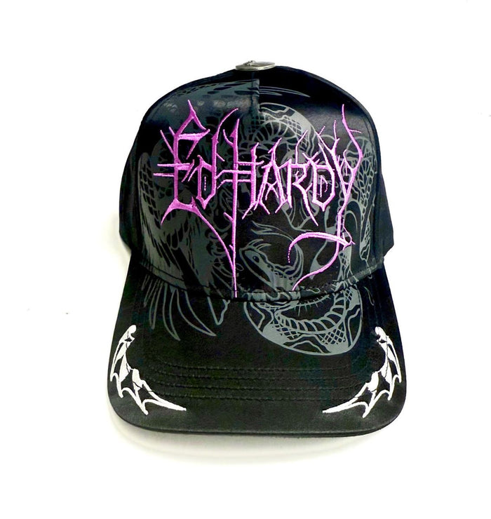 Ed Hardy Cyber Logo Satin Trucker Hat - Black