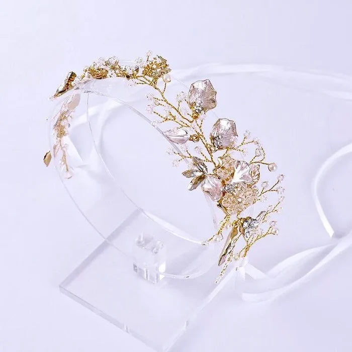 Wedding Hair Accessories - Gold Pearl and Crystal Bridal Headband