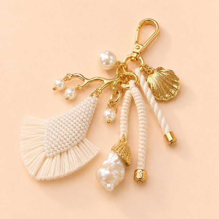 Embellished Vacay Bag Charm - White
