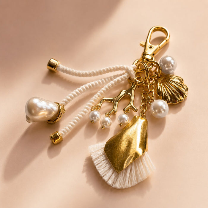 Embellished Vacay Bag Charm - White