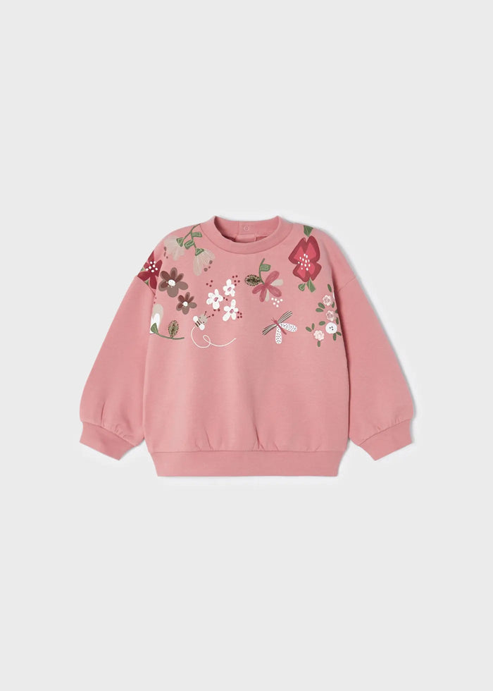 Mayoral baby girl Rubor floral sweatshirt with colorful embroidery and long sleeves.
