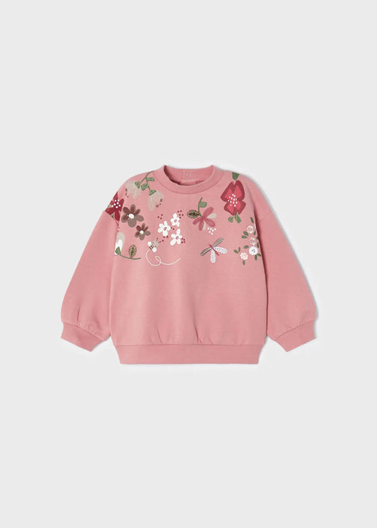 Mayoral baby girl Rubor floral sweatshirt with colorful embroidery and long sleeves.