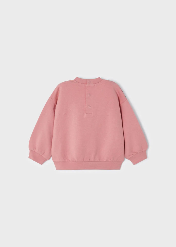 Back view of Mayoral baby girl Rubor sweatshirt with button opening and relaxed pullover fit.
