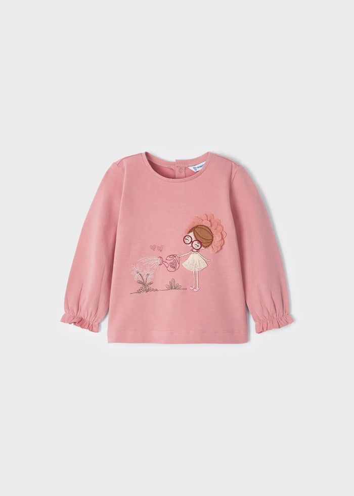 Mayoral baby girl Pink embroidered long sleeve T-shirt with soft cotton-stretch fabric.