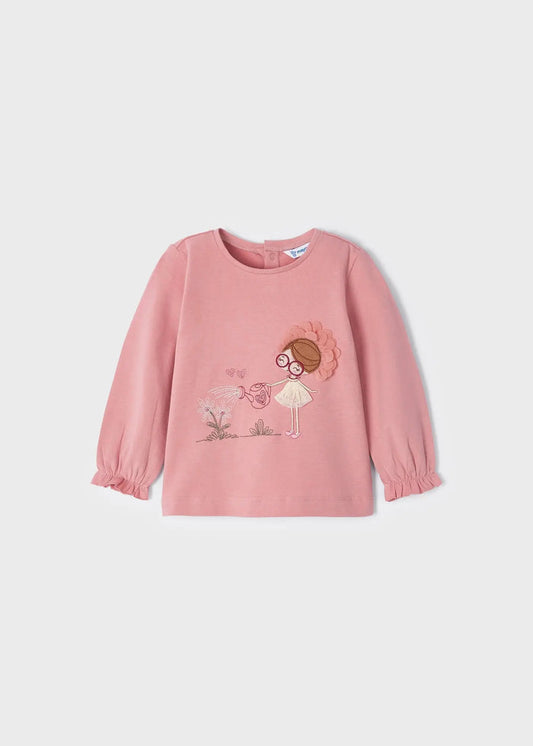 Mayoral baby girl Pink embroidered long sleeve T-shirt with soft cotton-stretch fabric.