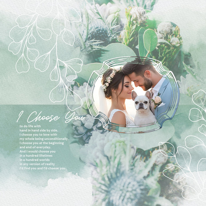 Create your own unique framed photo effects with these vintage-inspired engraved easy masks & overlays by Lucky Girl Creative digital art that will add a subtle or bold effect to your digital scrapbooking pages. Fill the masks with your favorite color, photo, or paper. Great for family history, genealogy, and wedding pages, too! In Photoshop, add the photo mask to your page, overlay with your favorite photo or digital paper, and create a clipping path for a stunning result.