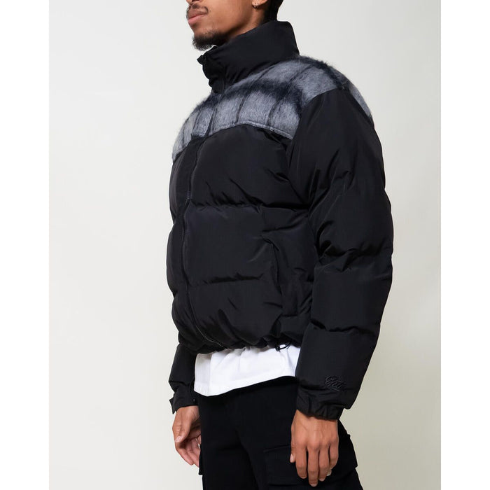 Black EPTM Oxford Puffer Jacket with zip-up front and hood