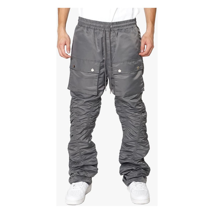 Ruched charcoal flare pants with a stylish, comfortable and modern design