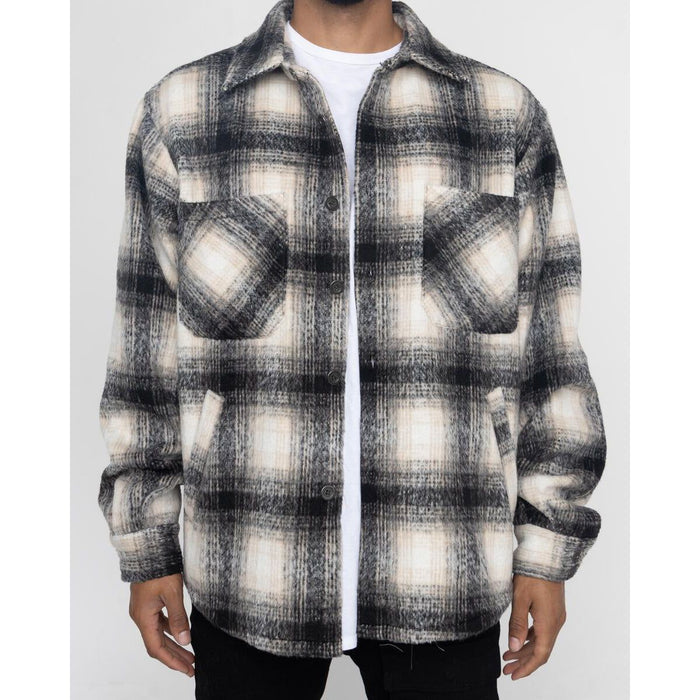 EPTM Slit Flannel Button Up in Black and White with Front Pocket and Button Closure