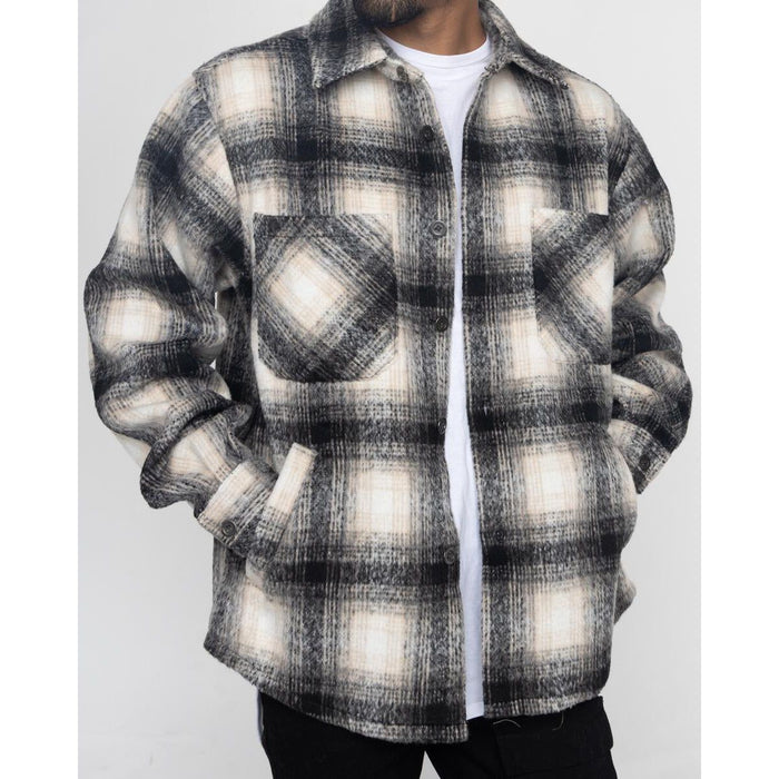 EPTM Slit Flannel Button Up in Black and White featuring a modern design