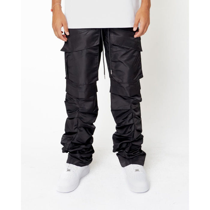 EPTM Stacked Flare 40 Pants in Black, front view, streetwear fashion